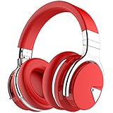 COWIN E7 Active Noise Cancelling Bluetooth Headphones with Microphone Deep Bass Wireless Headphones Over Ear, Comfortable Protein Earpads, 30H Playtime for Travel Work TV Computer Phone - Red