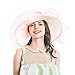Women Foldable Organza Church Derby Hat Ruffles Wide Brim Summer Bridal Cap for Wedding Tea Party Beach (Peach-Pink)