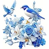 Two Blue Flower Birds PVC Vinyl Car Decals Stickers Waterproof Self-Adhesive Decals for Cars, Laptops, Trucks, Motorcycles Wall Window Luggage Scratch Cover Door Decor Sticker