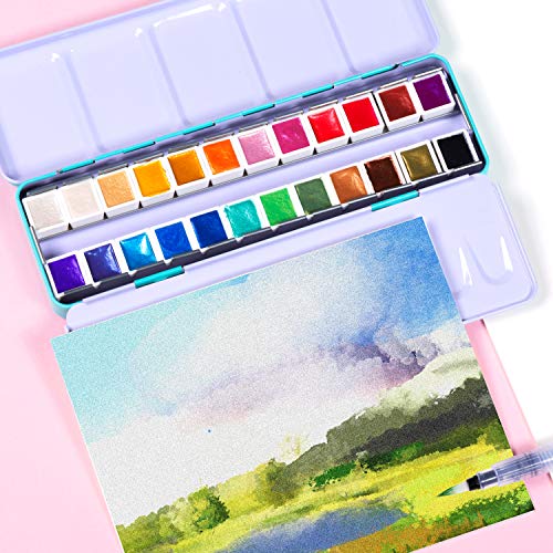Artsy Artist Grade Watercolor Paint Set 24 Glitter Colors and Water