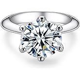 AnuClub 1/2/3/5CT Six Prong Solitaire Moissanite Ring, 925 Sterling Silver Ring, Gift for Wedding, Engagement And Anniversary With Certificate