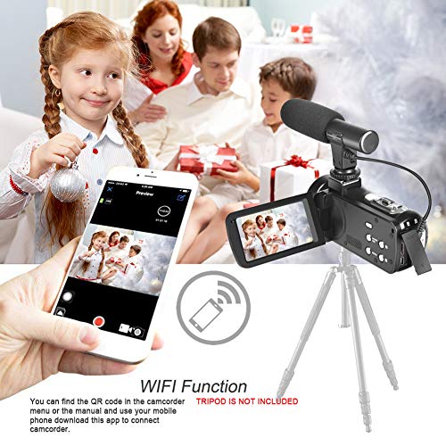 Camcorder Digital Video Camera, WiFi Vlog Camera Camcorder with Microphone IR Night Vision Full HD 1080P 30FPS 3'' LCD Touch Screen Vlogging Camera for YouTube with Remote Control
