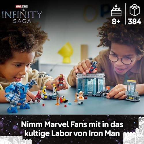 | Marvel Iron Mans Labor: Halle der Rüstungen - Superhelden Spielzeug mit Einer Mech Figur, 5 Minifiguren inkl. Aldrich Killian - Avengers Geschenk für Jungen und Mädchen ab 8 Jahren 76315