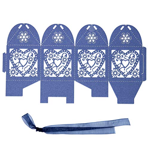 COTOPHER 100 Pack Love Heart Laser Cut Candy Boxes Wedding Party Favor Boxes Small Gift Boxes for Wedding Bridal Shower Baby Shower Birthday Party (100, Navy)