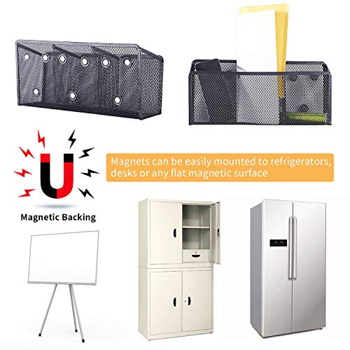 Magnetic Pencil Holder Magnetic Storage Basket with 3 Generous Compartments Organizer with Extra Strong Magnets -Perfect Mesh Pen Holder Perfect for Whiteboard, Refrigerator(Black)