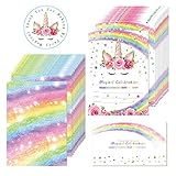 Outego Magical Rainbow Unicorn Birthday Invitation, Glitter Unicorn Party Invitations with Envelopes for Kids Birthday Baby Shower Unicorn Party Supplies (20 Pack)