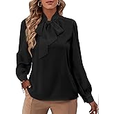 Rooscier Women's Bow Tie Neck Long Sleeve Buttton Cuff Chiffon Elegant Blouse