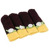 niceeshop(TM) 1 Set(4pcs) Knitting Wool Flower Table Chair Leg Cover Sock Floor Protector Pad-Brown & Yellow
