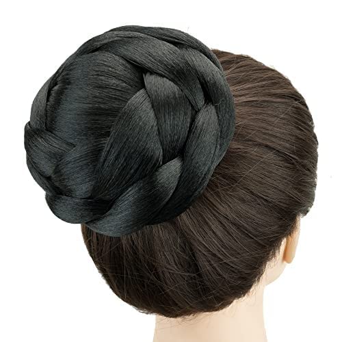 IMISSU Large Size Dancer Braided Chignon Hair Cover, Donut Hairpiece, Scrunchie Hair Bun Wig (Black) — image 1