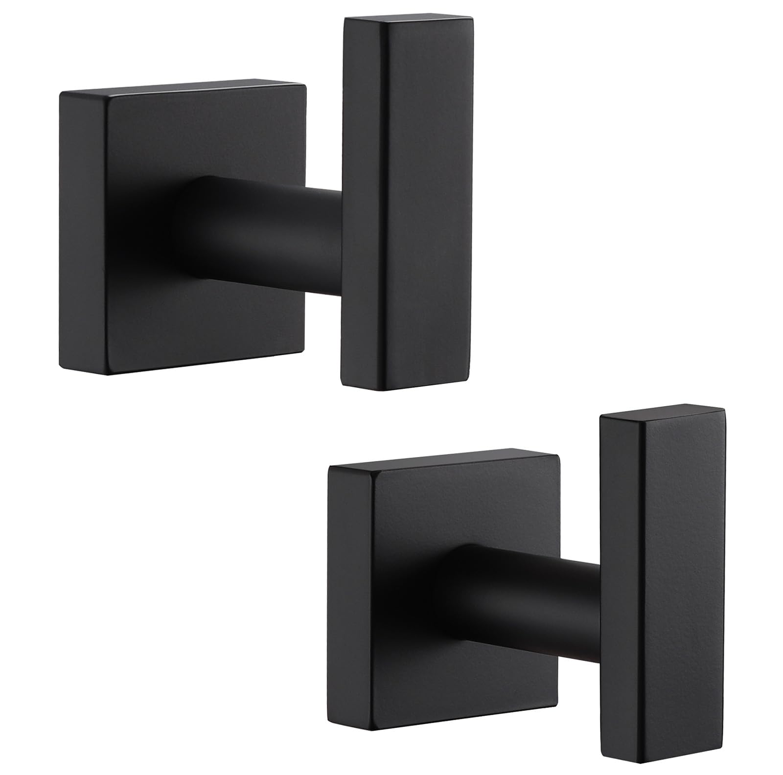 Angle Simple Stainless Steel Bath Towel Hook 2 PCS, Matte Black, Modern, Square, 2 Hooks, Wall Mount, 11 lbs Max Weight, Drywall Surface