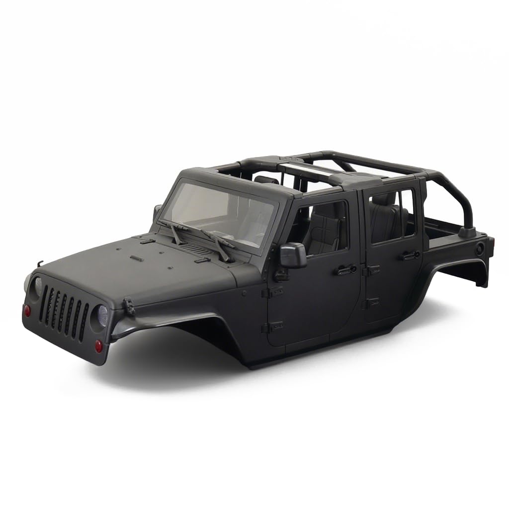 Photo 1 of 1/10 RC Jeep Wrangler Convertible Hard Shell Kit, for 1/10 RC Crawler TRX4 Axial SCX10 90046 90027 313 Wheelbase Shell Modification Accessories (Matte Black)