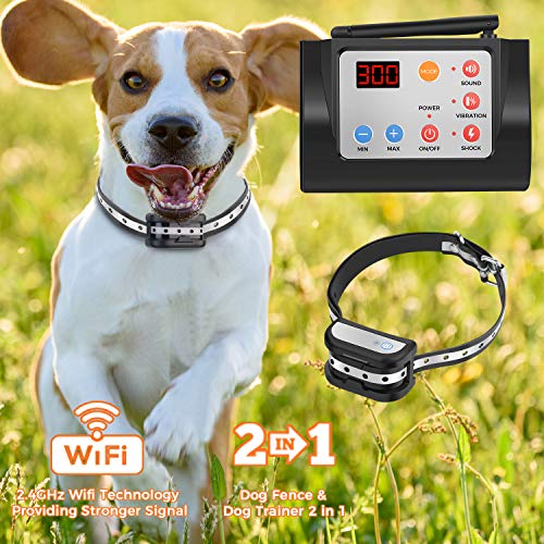 Hokita Dog Fence Wireless & Training & Training Collar Outdoor 2-in-1,Electric Pet Containment System,Waterproof Reflective Stripe Collar, Harmless for All Dogs (Black)