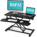 RIF6 Adjustable Height Standing Desk Converter - 32 Inch Wide Laptop Riser or Dual Monitor Workstation - Easily Sit or Stand with Gas Spring Lift - Black
