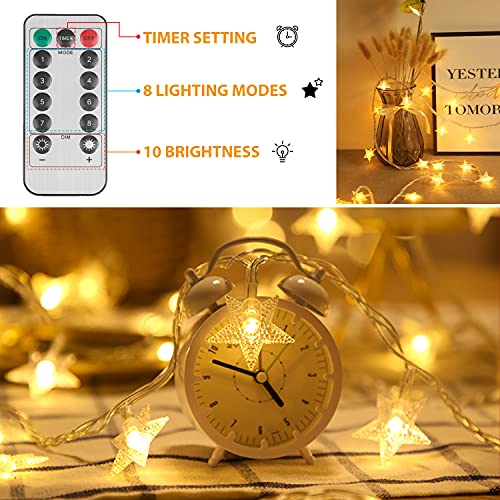 Guirnalda de Luces, Guirnalda Luces Pilas, 6M 40LED Luces Estrellas de Hadas a Pilas, Impermeable 8 Modos Luces LED Pilas con Control Remoto, Luces Cadena para Navidad Decoración Interior Bodas Fiesta
