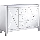 MAKLAINE Transitional 2-Door Mirrored Sideboard, Matte Silver Finish, 35.25" H x 50.25" W x 16" D, Engineered Wood and Fir wi