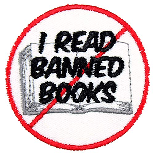 Bibliophile Book Lovers I Read Banned Books Iron On Patch Applique - White, Black - 2.5