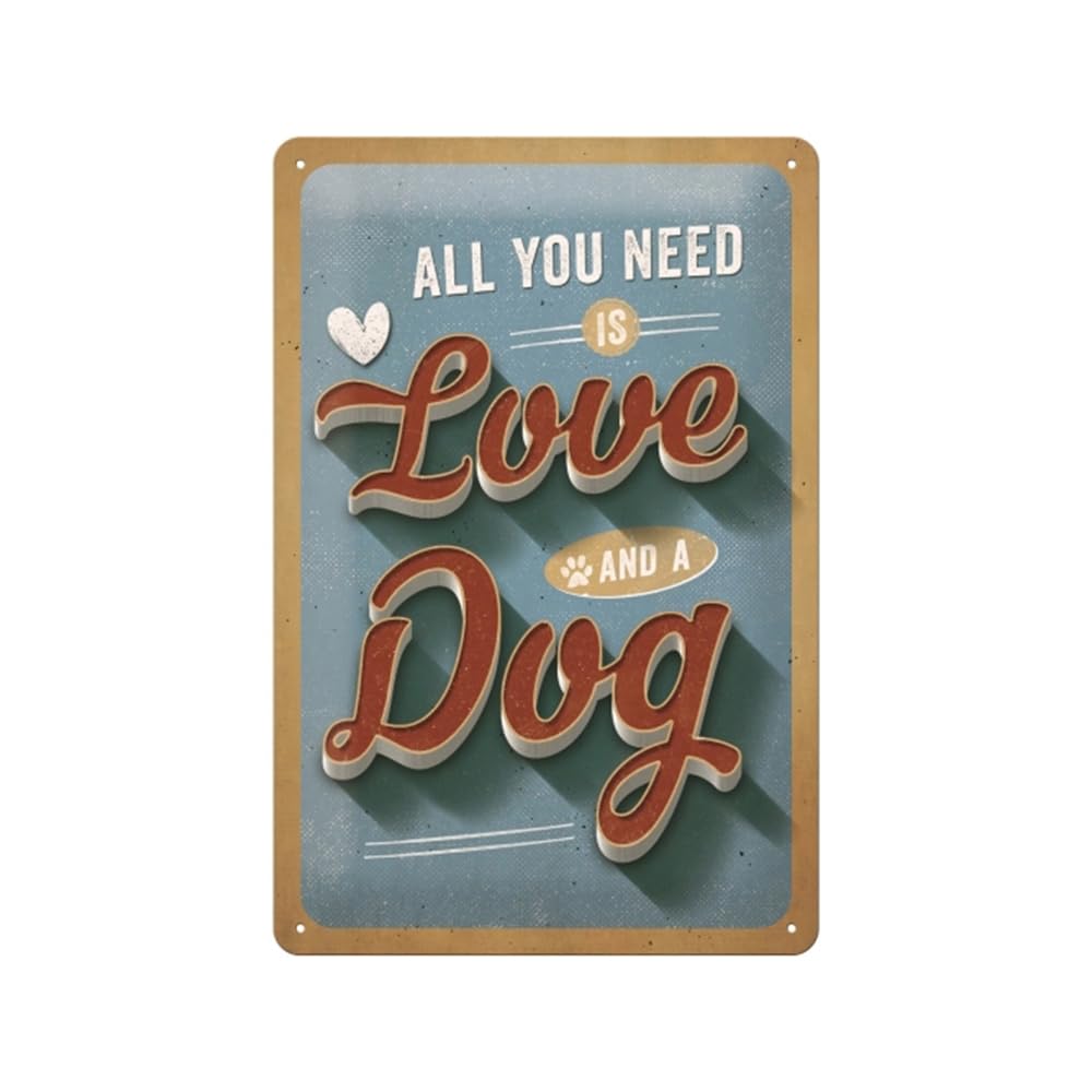 Nostalgic-Art Retro Tin Sign – PfotenSchild – Love Dog – Gift idea for pet owners, Metal Plaque, Vintage design for wall decoration, 20 x 30 cm