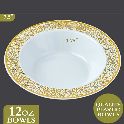 JOLLY PARTY 60 Disposable Gold Plastic Dessert Bowls, 12 oz Soup Bowls