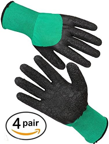 Wrinkle Textured Latex Coated Work Gloves for General Purpose , Men and Women Garden Gloves , Medium Size , Green , 4 Pairs