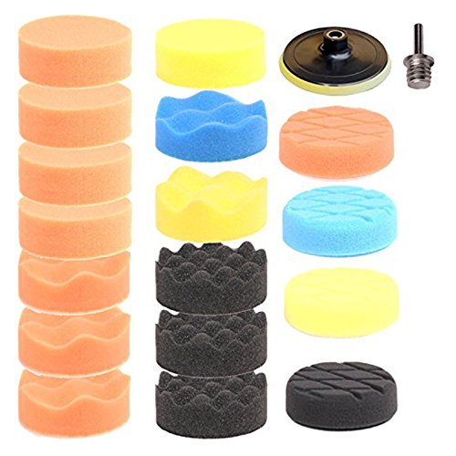 Click Here to See More Images SPTA 3inch (80mm) Higher gross Polishing Pads Kit For Car Polisher + Drill Adapter - 5/8 Inch-11 thread Pack of 19Pcs