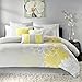 Madison Park Lola Sateen Cotton Comforter Set-Casual Medallion Floral Design All Season Down Alternative Bedding, Shams, Bedskirt, Decorative Pillows, Queen(90