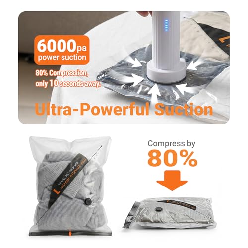 VCVCVOF Vacuum Storage Bags, 15 Pack Reusable Space Saver Bags with Wireless Electric Air Pump for Clothes,Travel (15)
