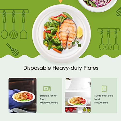 ECOLipak Compostable 10 Inch Heavy Duty Paper Plates, 150 Pack Disposable Biodegradable Eco-friendly Sugarcane Bagasse Plates for Dinner Party(White)