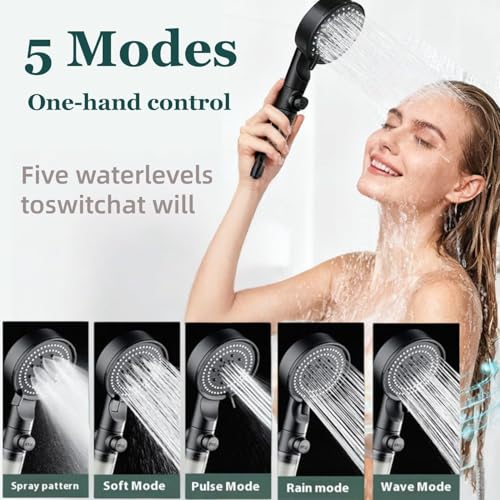 Chenghoo HydroBoost High Pressure 5 Mode Filtered Shower Head, 2 Handheld Shower Heads & 17 Filter Cartridges, Built-in Power Wash for Hard Water，One-Touch Pause Button, Easy Install