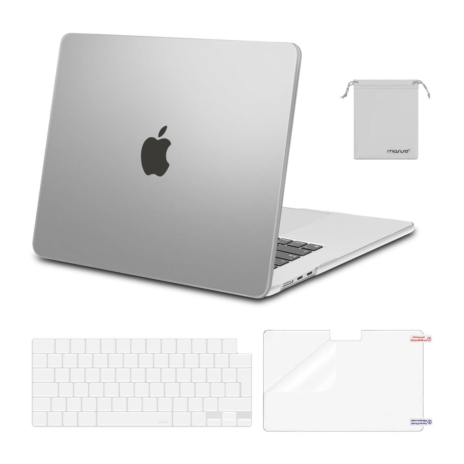 MOSISO Scratch-Resistant Case Compatible with MacBook Air 15 inch M5 M4 M3 M2 2026-2023 A3448 A3241 A3114 A2941,Protective Hard Shell Laptop Cover Keyboard Skin&Screen Film&Pouch, Translucent