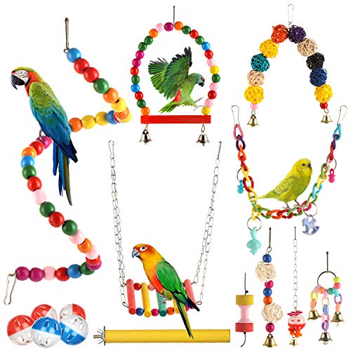 Genenic 15 Packs Bird Parrot Toys, Bird Toys Parrot Swing Toys, Hammock