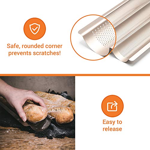 Onyx Haus French Bread Kit Baguette Pan for Baking, Silicone Baking Mat, Dough Cutter and