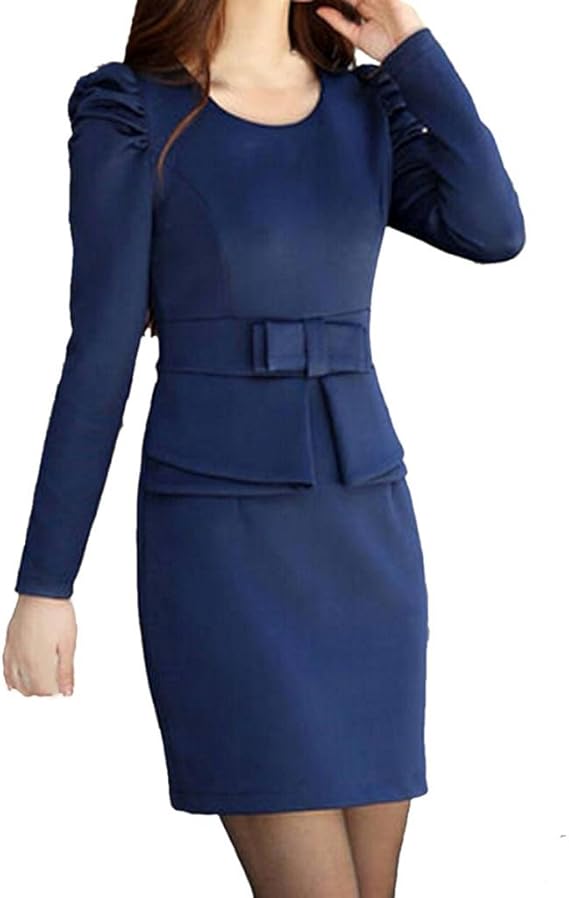 Amazon Hee Grand レディースエレガントスリムolビジネスワンピース タイトドレス L ブルー ワンピース チュニック 通販