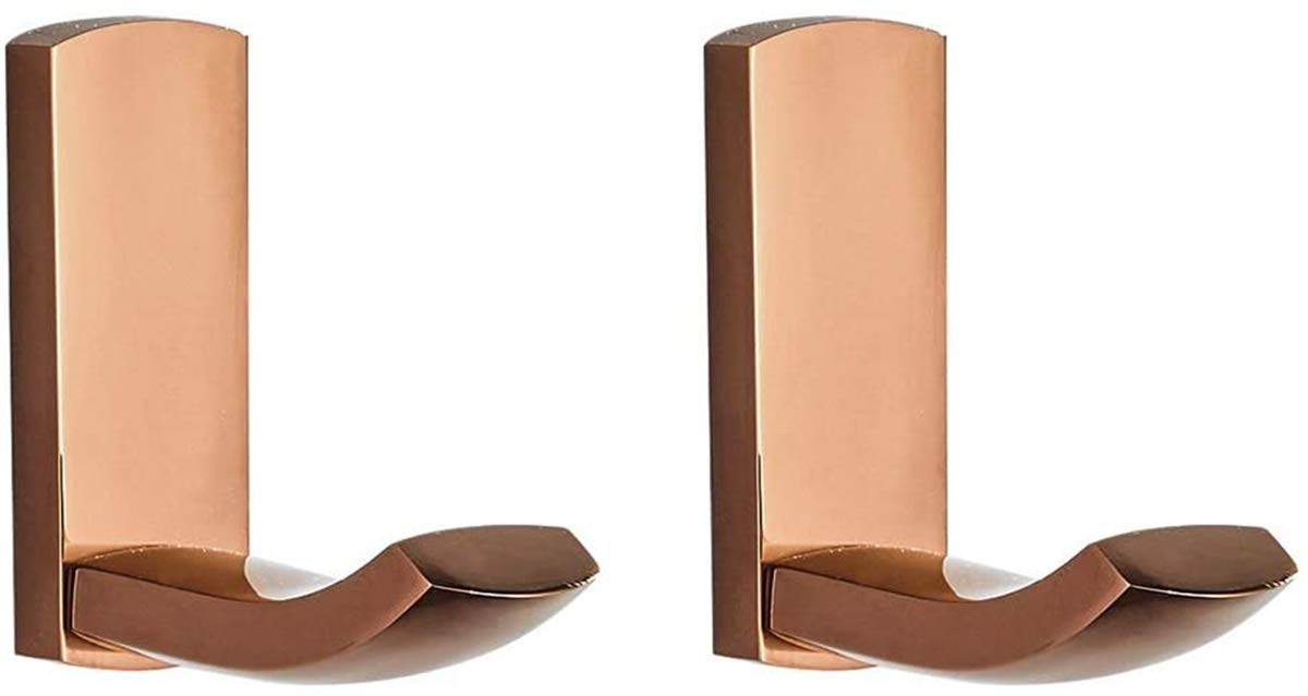 Flybath Coat Hooks Brass Shower Towel Robe Hook for Hanging Stylish Bathroom Kitchen Hooks Wall Mounted, Rose Gold - 2 Pack