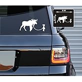 Printbeat Girl Walking a Moose Vinyl Decals Stickers for Cars, Vans, Trucks, and Laptops (White 2.7x6)