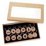 Wine Glass Charms - 12-Piece Wine Charm Drink Markers, Wine Glass Tags, Natural Cork Wine Charms - Fun Assorted Designs for Bachelorette Parties, Birthday, Gatherings, Reunions, 1 x 0.19 inches