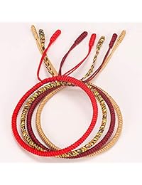 Yo-ike - Pulseras de tejido budista tibetano para hombre y mujer, color rojo
