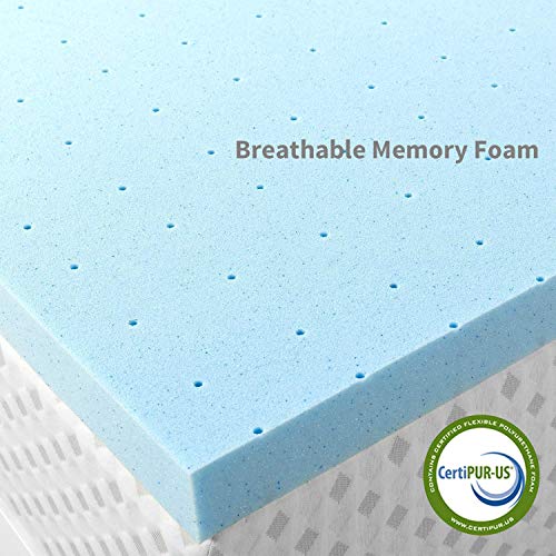 RUUF Mattress Topper Queen, 3-Inch Memory Foam Bed Topper with Ventilated Design for Pressure Relieving, High-Density Gel-Infused Foam Mattress Pad, Medium-Firm