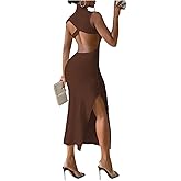 GORGLITTER Women's Backless Maxi Dress Evening Gowns Formal Elegant Classy Cocktail Club Open Back Going Out Sun Dress