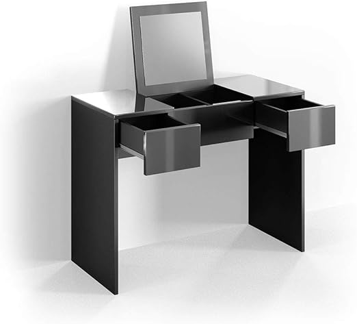 Vicco Schminktisch Mia 76 X 100 Cm Schwarz Hochglanzend Frisiertisch Kommode Spiegel Schminkkommode Mit 2 Schubfacher Und Einklappbaren Spiegel Schwarz Amazon De Kuche Haushalt