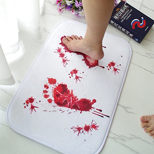YSBER Halloween Novelty Bloody Bath Mat, Horror Bloody Footprints Carpet Home Decor Non-Slip Flannel Bathroom Floor Shower Rugs