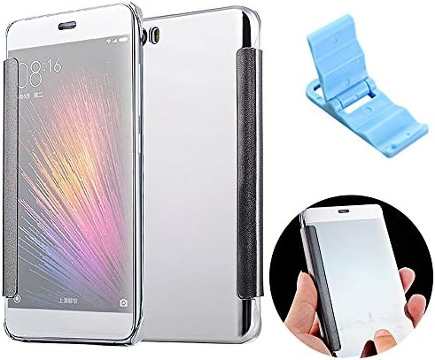 Case for Xiaomi Mi 5, SXUUXB Luxury Bookstyle Flip Folio Cover with Plating Hard PC Plastic Inner Bumper Case Full Coverage Protection for Xiaomi Mi 5 5.15"- Silver