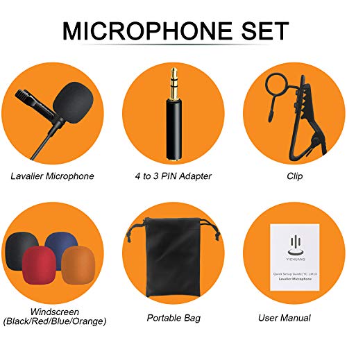 Lavalier Lapel Microphone for iPhone Android Smartphone, Omnidirectional Condenser Mic for DSLR Camcorder Laptops, Recording Mic for YouTube,Interview,Video,Vlogging