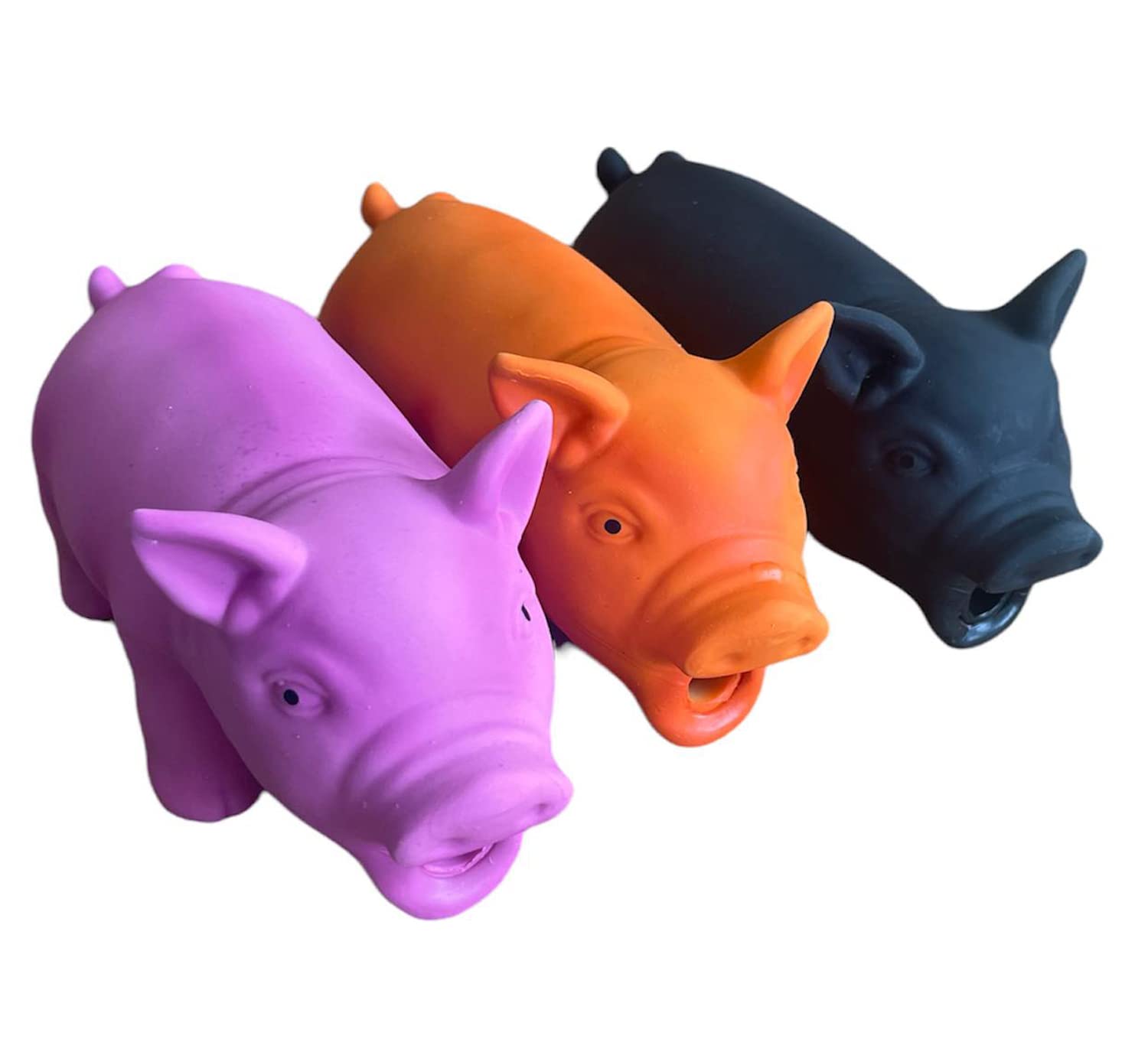 Household Squeaky Pig Dog Toys - Grunting Oinking Pig 8" [Pack of 3] - Pink, Orange, Black