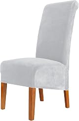 CMAKER Velvet Dining Chair Covers Set of 2 Light Gray Large Back High Back
