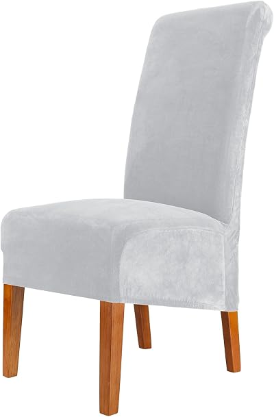 CMAKER Velvet Dining Chair Covers Set of 2 Light Gray Large Back High Back