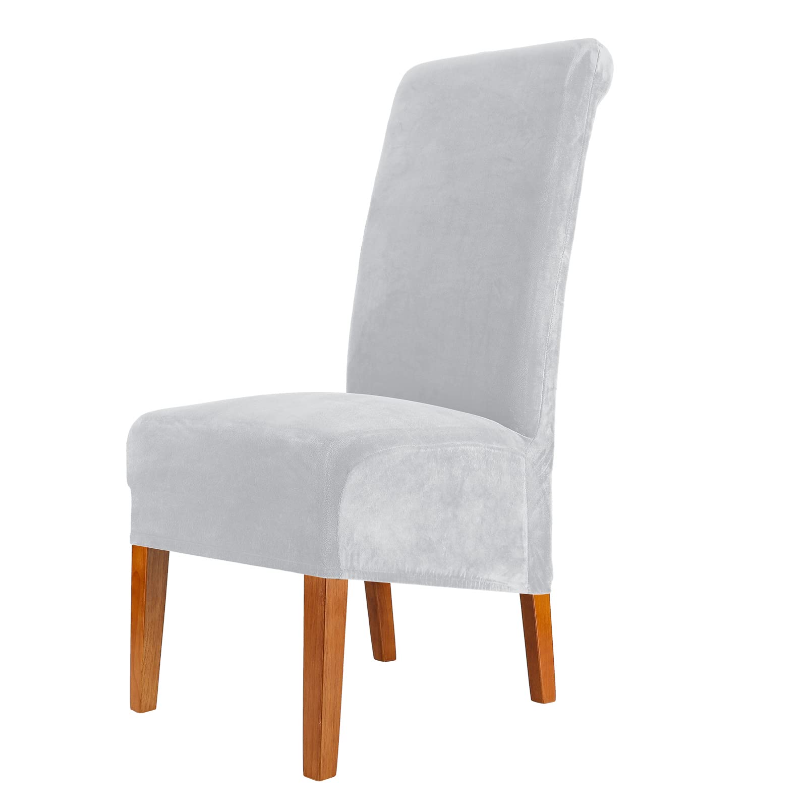 CMAKER Velvet Dining Chair Covers, Stretch Large Chair Slipcovers, Spandex High Back Chairs Cover Elastic Washable Removable XL Chair Protector,Set of ４,Light Gray