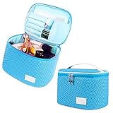 MLMSY Large Capacity Makeup Train Case - Waterproof Portable Cosmetic Bag Travel Makeup Organizer Case Holder with Mirror,9.56.7 6.3Inch (Blue)
