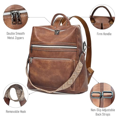 ECOTISH Women's PU Leather Backpack, Bags Laptop Backpack Waterproof 2 in 1 for Women Casual School Work Backpack, Anti-Theft Backpack for Travel, School Work