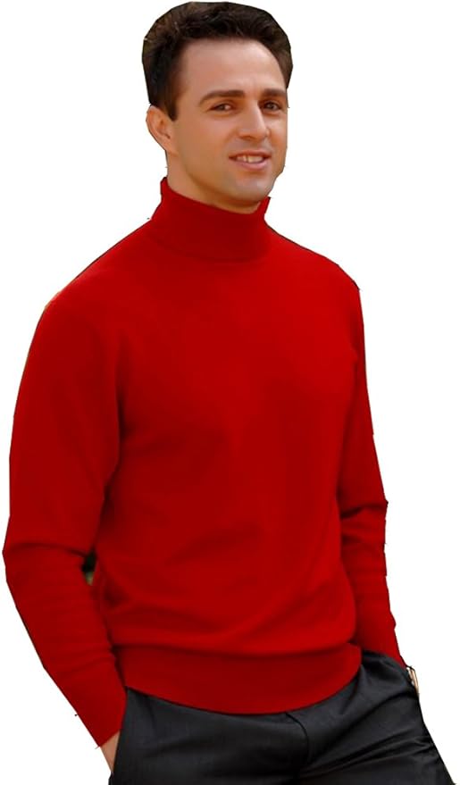 elegance1234 Men's ROLL Neck Long-Sleeve Tops Red: Amazon.co.uk: Clothing