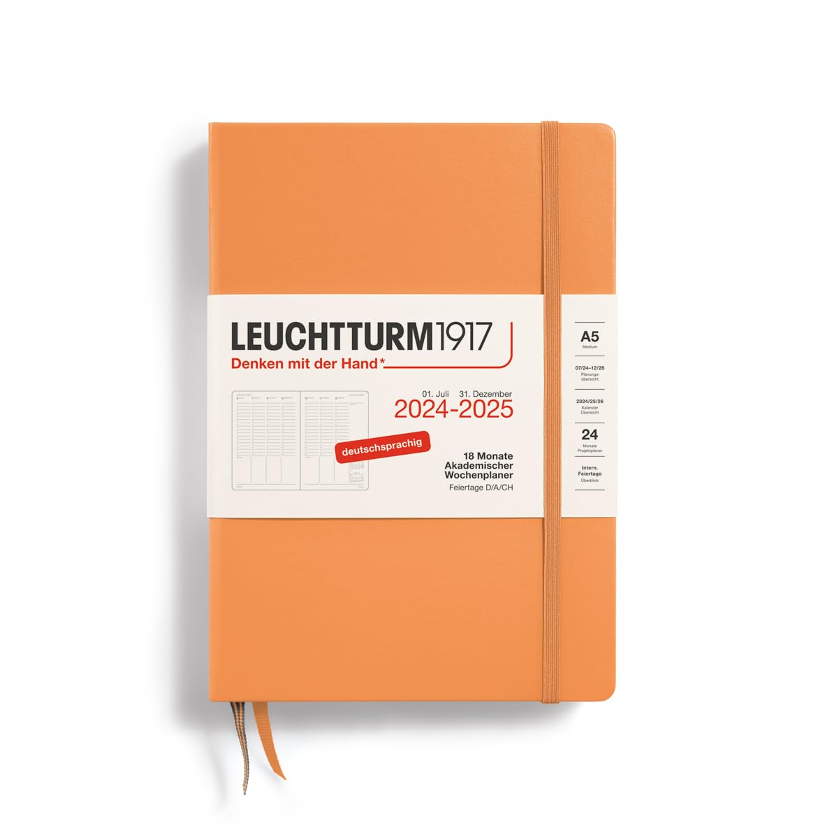 LEUCHTTURM1917 370635 Academic Weekly Planner 2025, Medium A5 Hardcover - 18-Month Calendar, 80 g, Ruled - Apricot — image 1